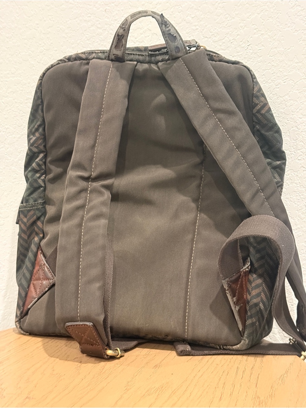 Men's Olive Chevron Pattern Distressed Backpack - Picture 3 of 14